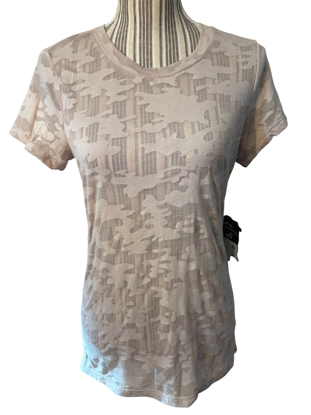 NWT ellemenno Tee Large Beige Nude Camo Burnout Short Sleeve Crewneck Y2K